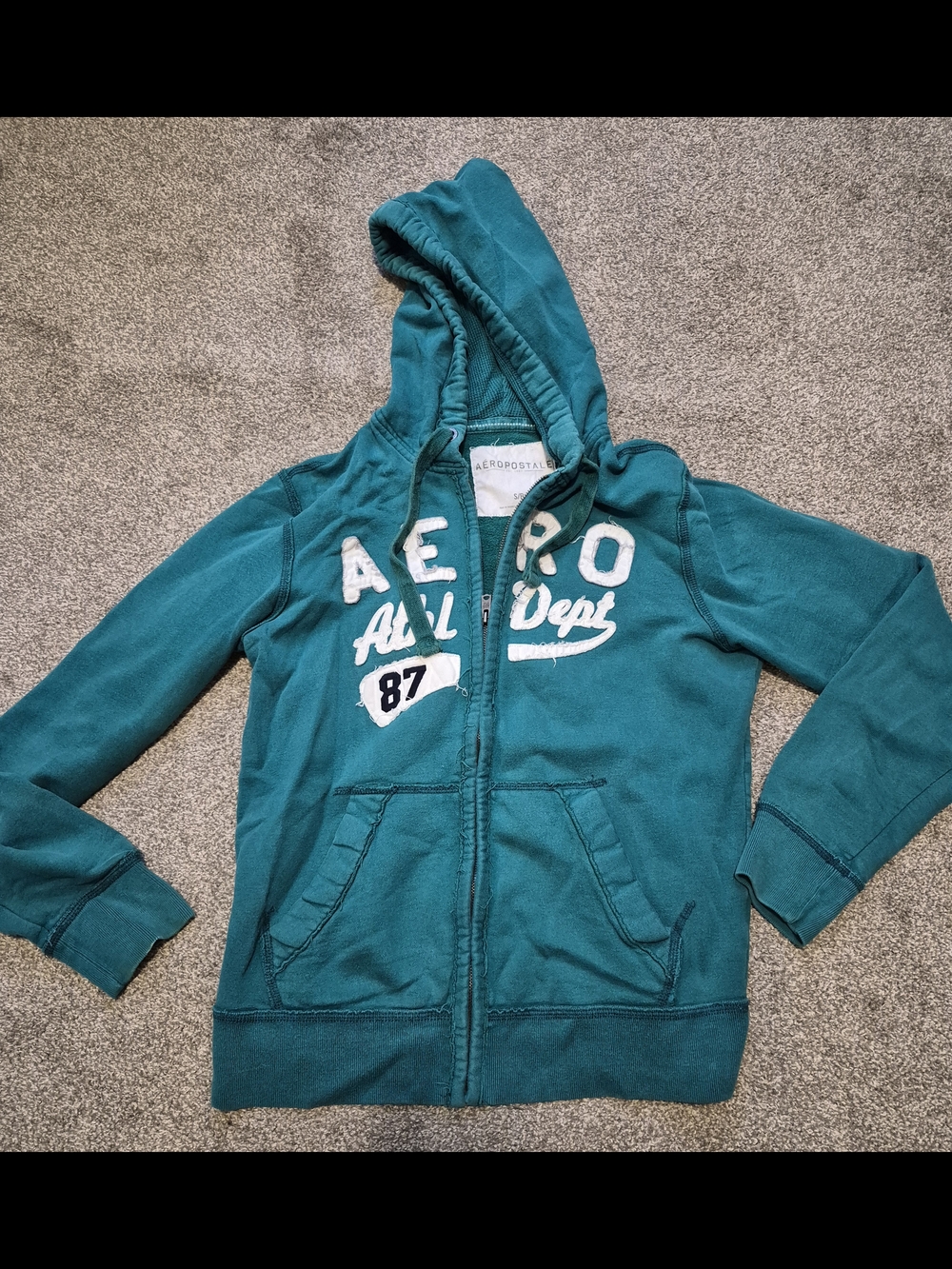 Aeropostale Teal Zip-Up Hoodie Vest with Logo Applique